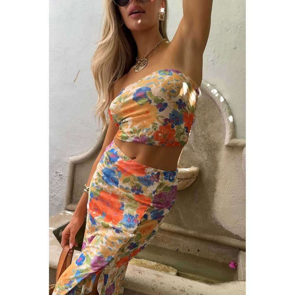12th Tribe Marisol Floral Mesh Midi Skirt Size MM